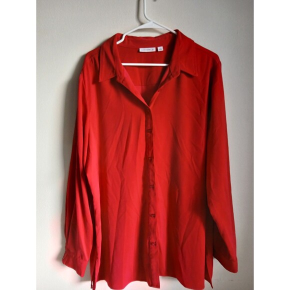 Susan Graver Button Down Tunic Top Long Sleeve Career Work Red Womens Size XL - Picture 2 of 14